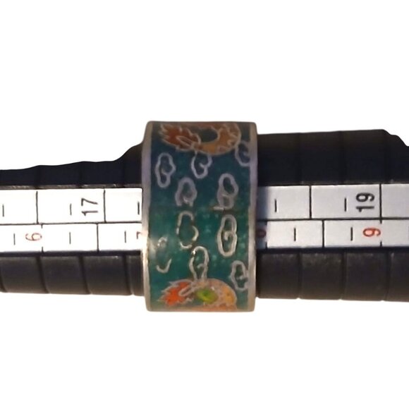 Vintage Cloisonné Enamel Dragon Ring 7.5 Multi Japan Art Jewelry Red Green Meiji - Picture 6 of 7